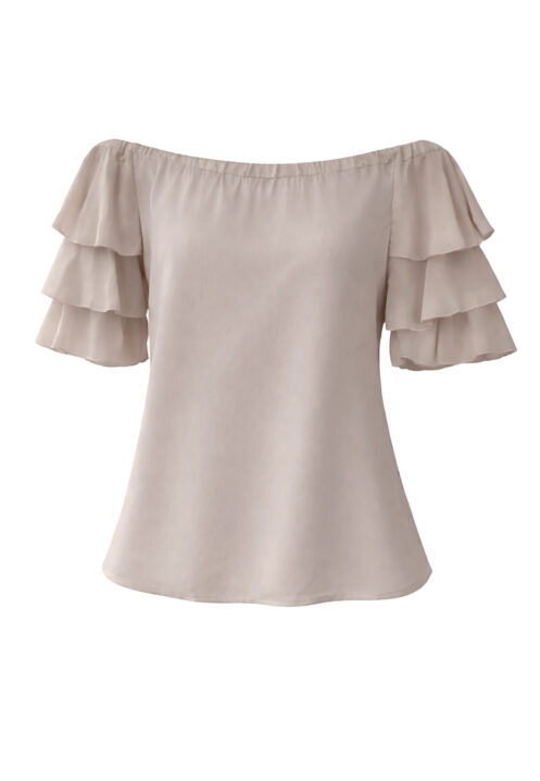 Bluzka hiszpanka z falbankami na rękawach kolor Beżowy