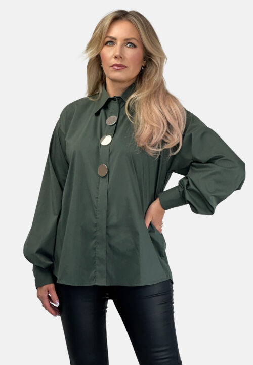 Elegancka koszula zapinana na guziki z nowoczesnymi detalami Khaki