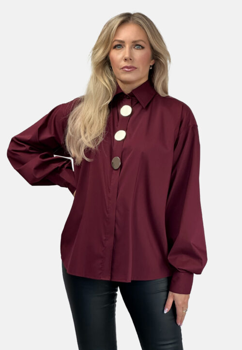 Elegancka koszula zapinana na guziki z nowoczesnymi detalami Bordo