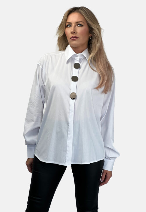 Elegancka koszula zapinana na guziki z nowoczesnymi detalami Biała