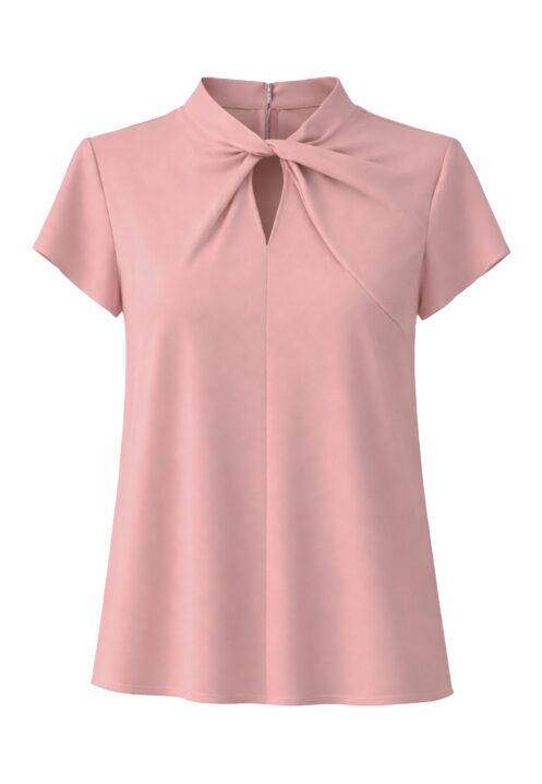 Elegancka bluzka damska z dekoltem typu twist pudrowy