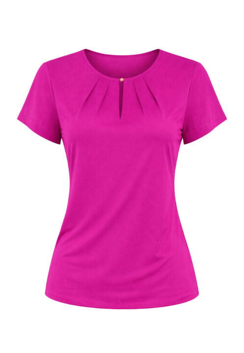 Bluzka damska krótki rękaw z dekoltem łezka fuksja