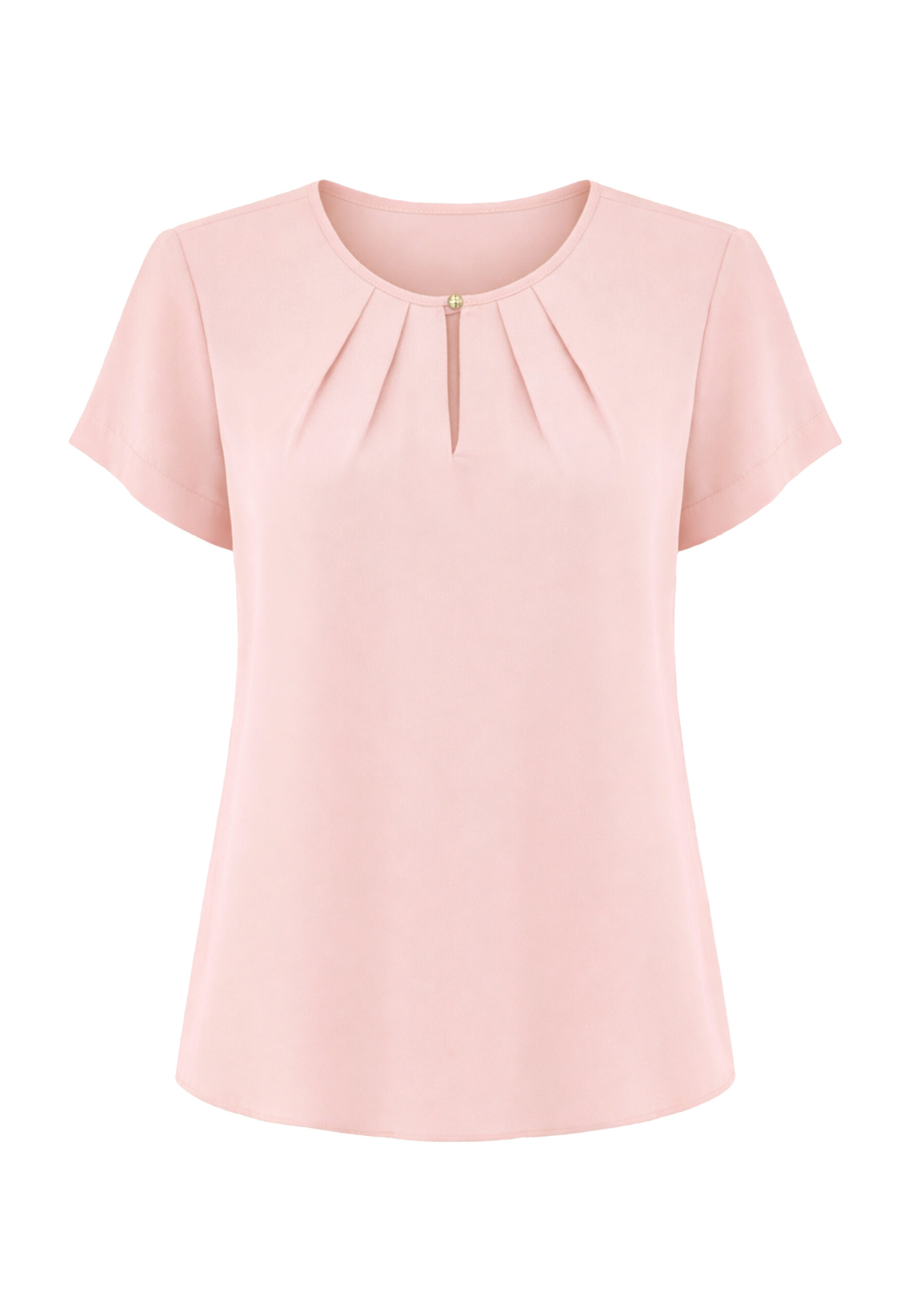 Bluzka damska krótki rękaw z dekoltem łezka pudrowa
