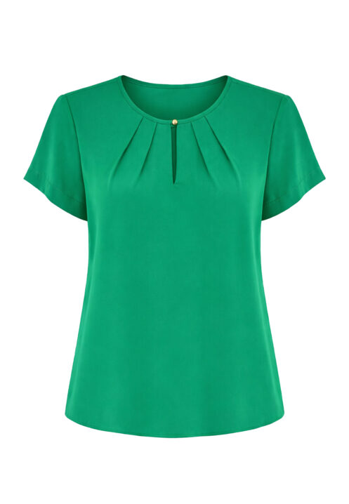 Bluzka damska krótki rękaw z dekoltem łezka zielona