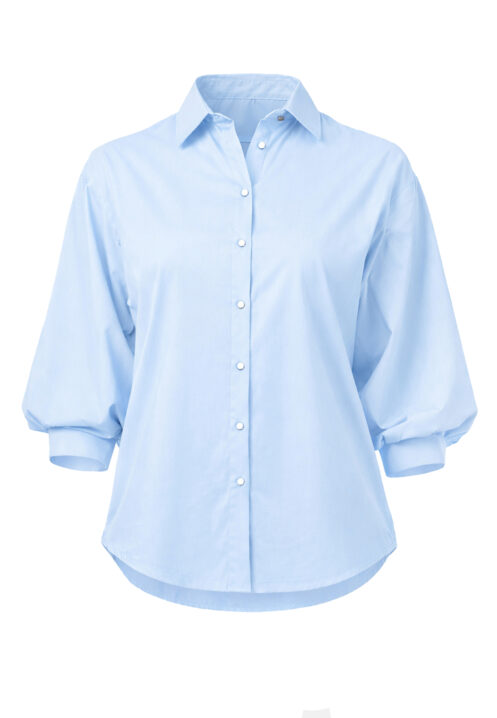 Koszula damska oversize z rękawem typu balloon błękitna