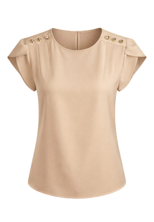 Bluzka z guzikami na ramionach beżowa