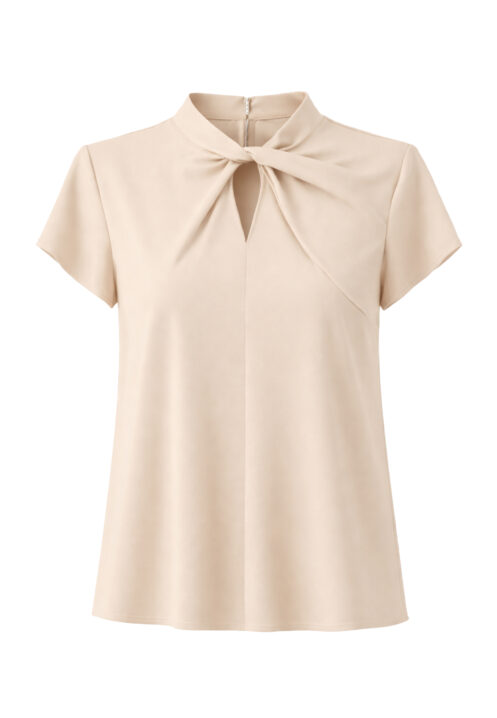 Elegancka bluzka damska z dekoltem typu twist beżowy