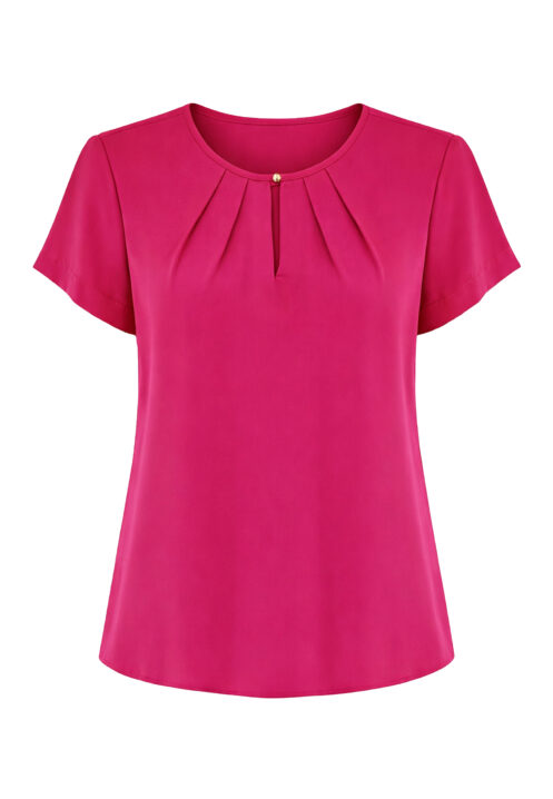Bluzka damska krótki rękaw z dekoltem łezka amarantowa