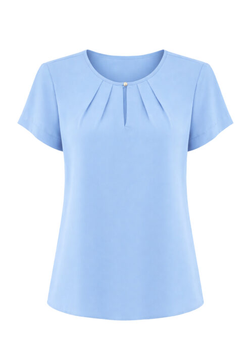 Bluzka damska krótki rękaw z dekoltem łezka błękitna