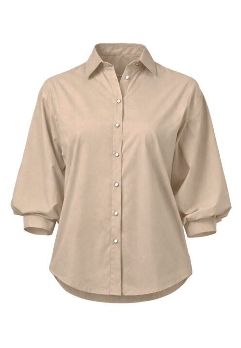 Koszula damska oversize z rękawem typu balloon beżowa