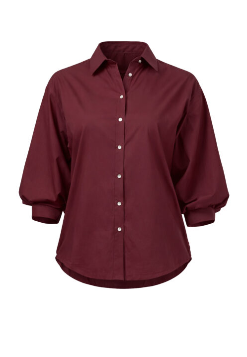 Koszula damska oversize z rękawem typu balloon bordo