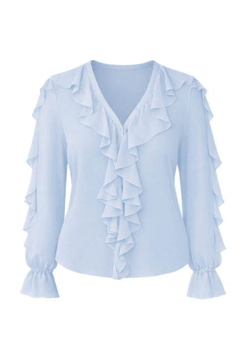 Bluzka z dekoltem V i falbanami błękitna