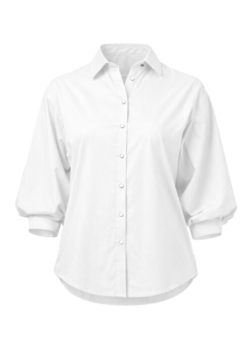 Koszula damska oversize z rękawem typu balloon biała