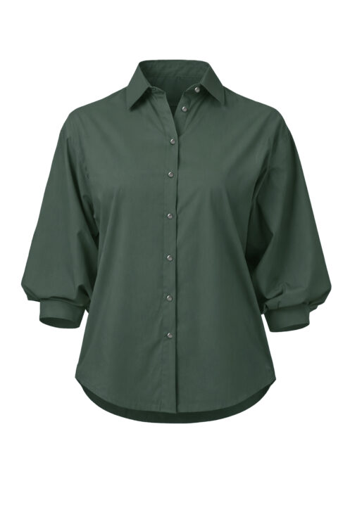 Koszula damska oversize z rękawem typu balloon oliwkowa