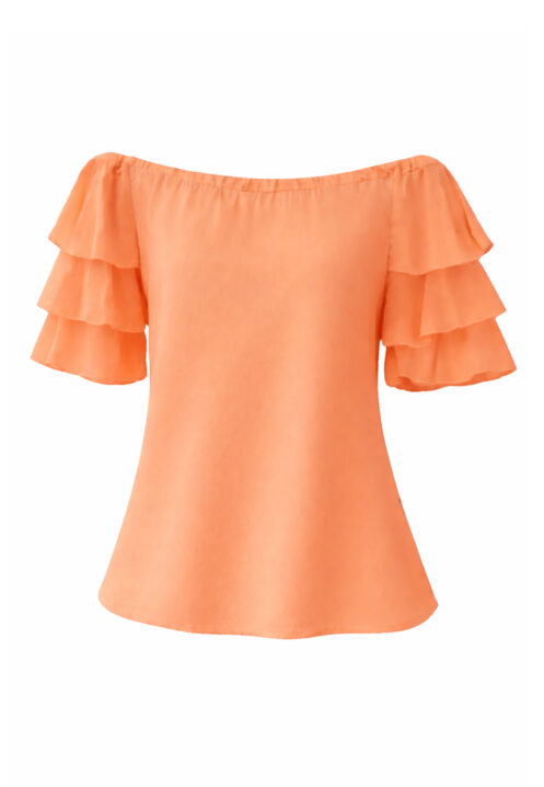 Bluzka hiszpanka z falbankami na rękawach kolor pomarańczowy