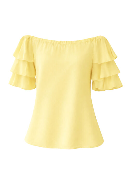 Bluzka hiszpanka z falbankami na rękawach kolor żółty