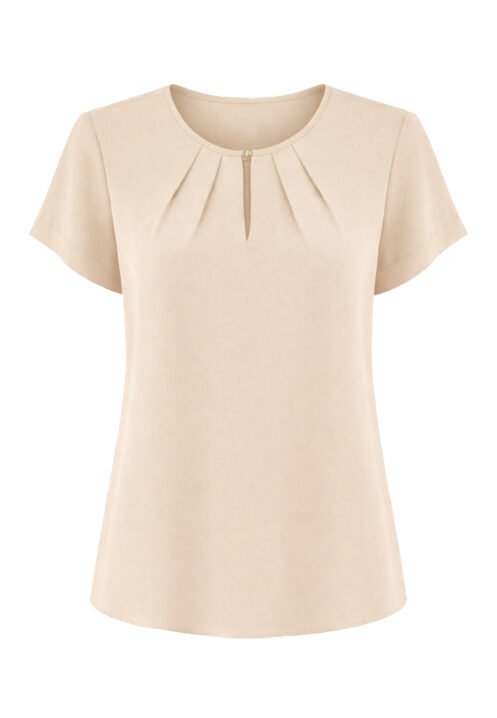 Bluzka damska krótki rękaw z dekoltem łezka beżowa