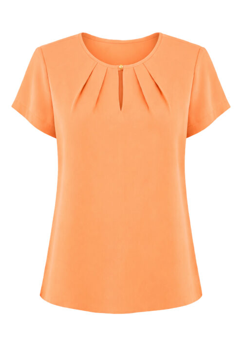Bluzka damska krótki rękaw z dekoltem łezka pomarańczowa