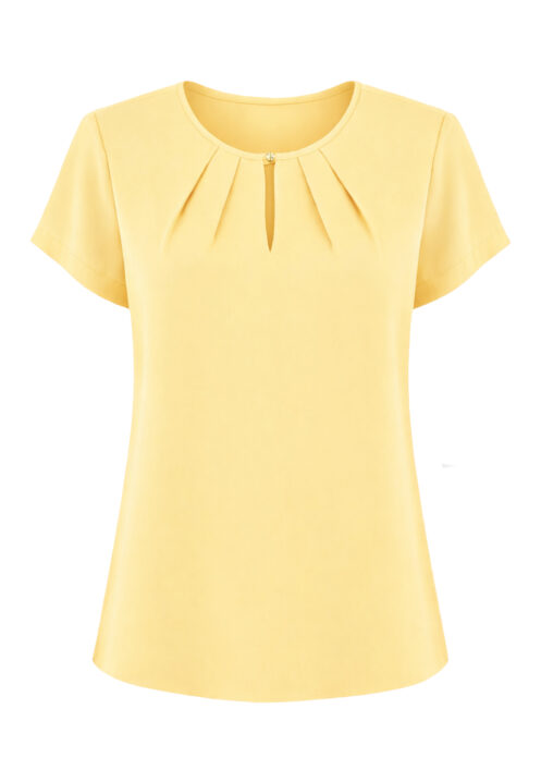 Bluzka damska krótki rękaw z dekoltem łezka żółta
