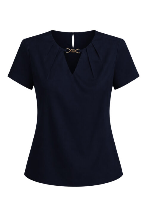 Bluzka damska krótki rękaw z metalem granatowa