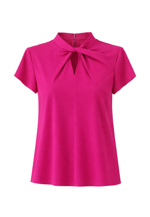 Elegancka bluzka damska z dekoltem typu twist Fuksja