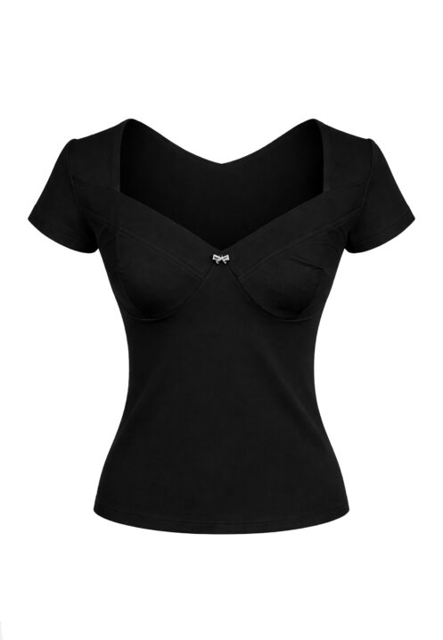 dopasowana bluzka z dekoltem typu sweetheart Czarna