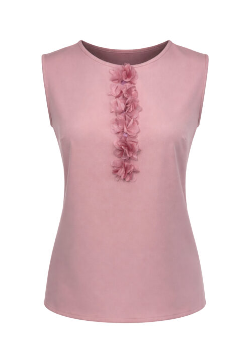 Bluzka bez rękawów z kwiatową aplikacją 3D Pudrowy róż