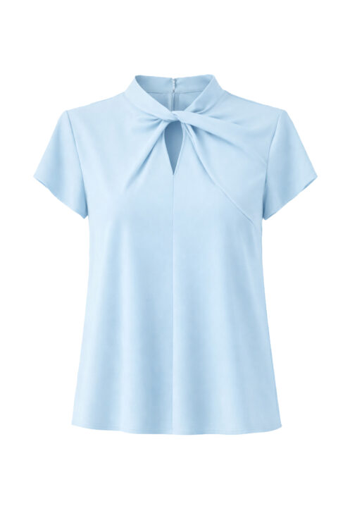 Elegancka bluzka damska z dekoltem typu twist Błękitny