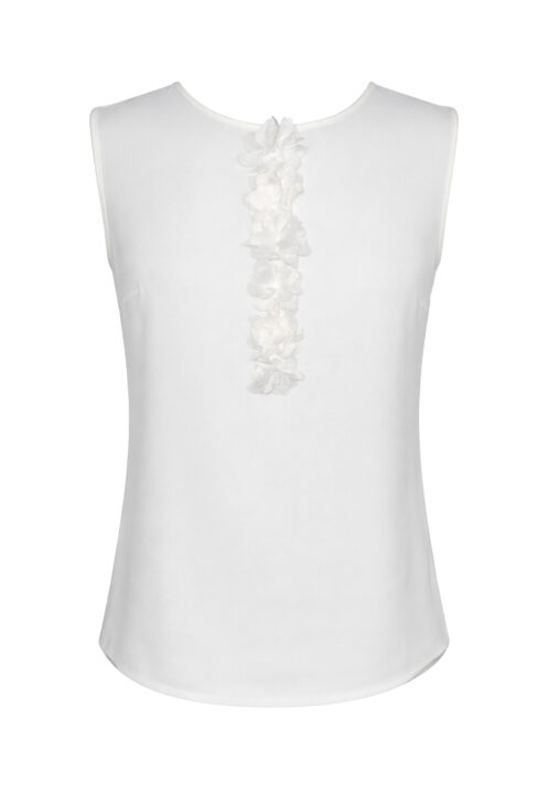 Bluzka bez rękawów z kwiatową aplikacją 3D Ecru