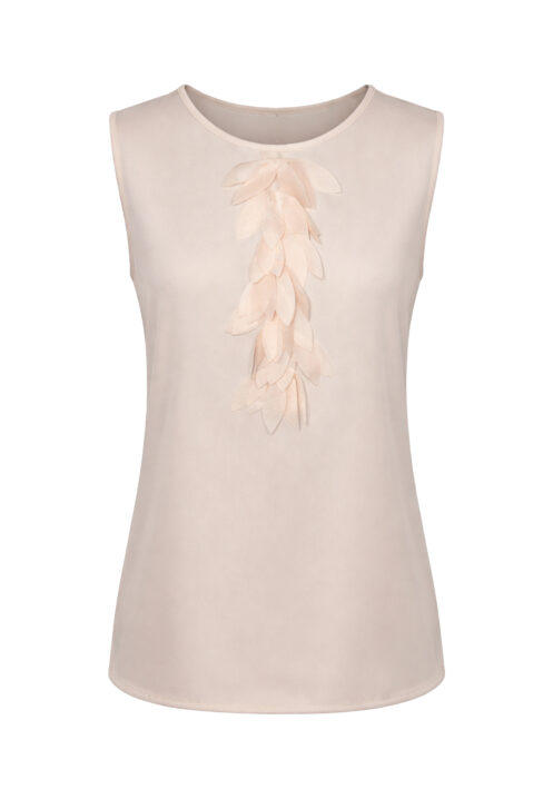 Bluzka bez rękawów z kwiatową aplikacją 3D Nude