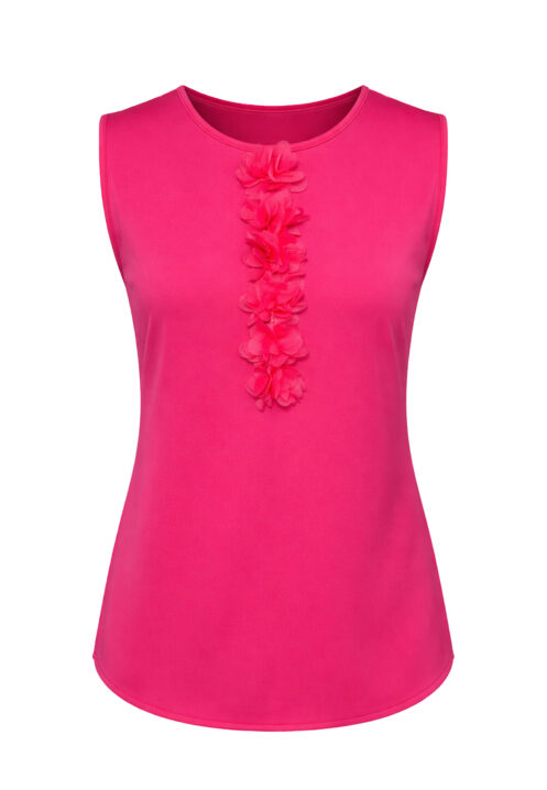 Bluzka bez rękawów z kwiatową aplikacją 3D Amarant