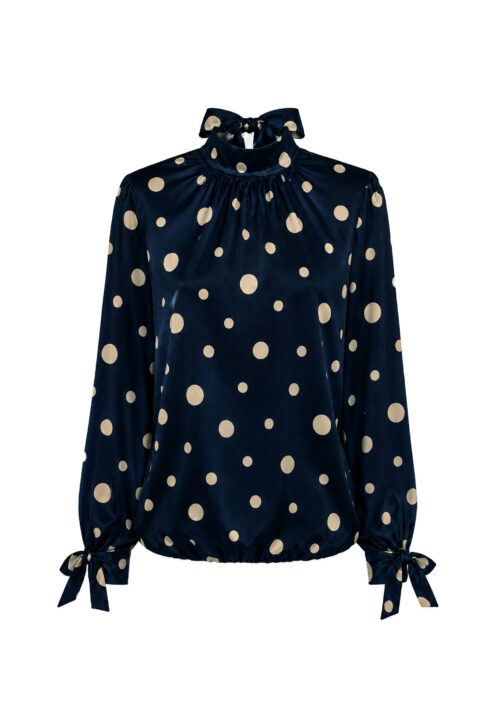 Bluzka z wiązaniami Kolor Dark Blue Dots Print
