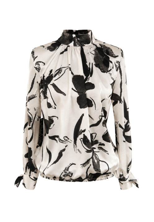 Bluzka z wiązaniami Kolor Ecru Flowers Print